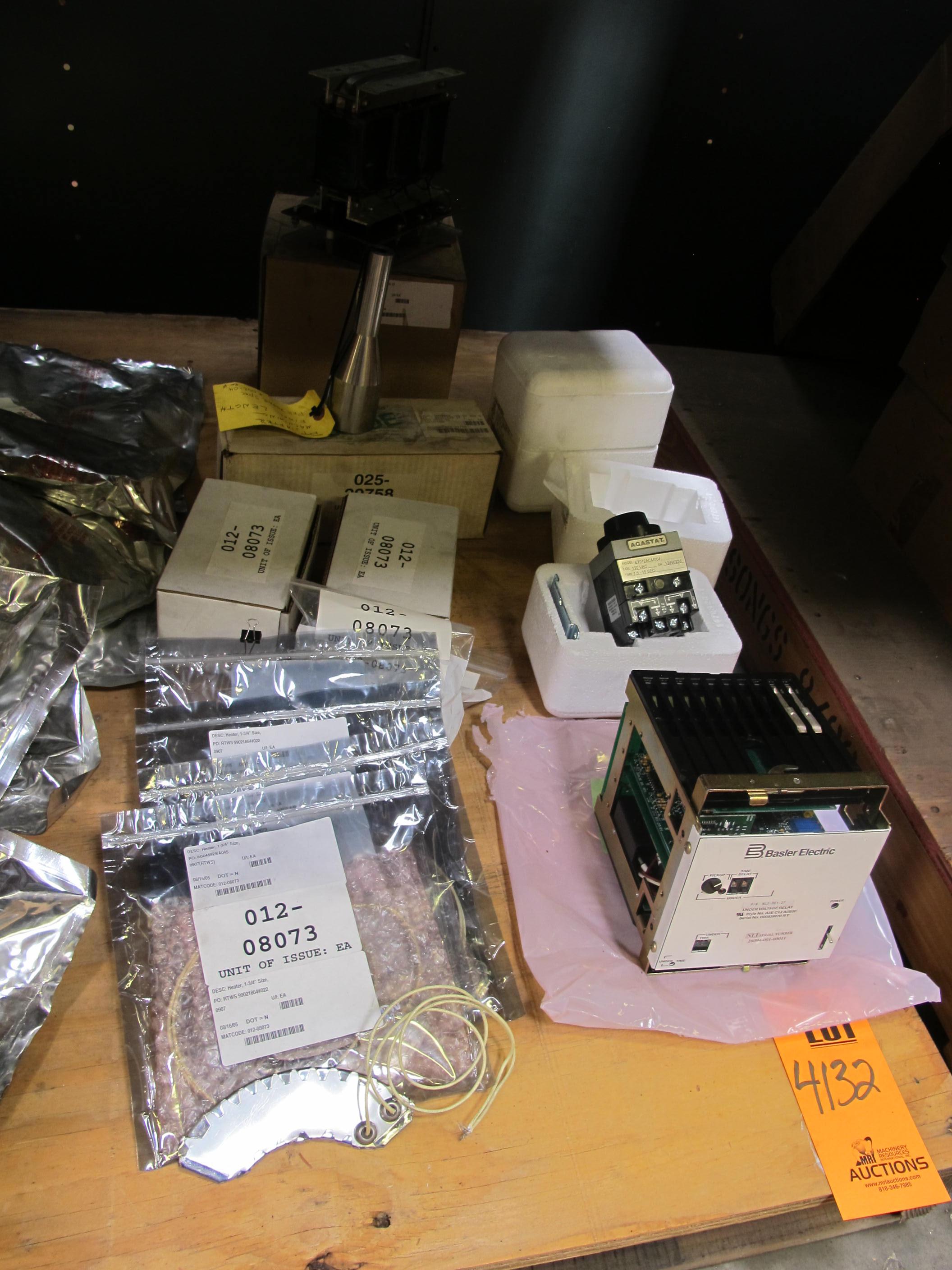 LOT TO INCLUDE: (1) SNUBBER, MECHANICAL TYPE, 12" STROKE, 14400# DESIGN/UPSET 144# BREAKAWAY RATING, -30 TO 300 DEG F TEMPERATURE RANGE, 3 TO 33 HZ LOADING CYCLE. MODEL PSA-10L ACCELERATION SENSITIVE SHOCK ARRESTOR, SELF-ALIGNING BALL JOINTS. ELECTROPLATED ZINC AND DIFFUSED, (5) HEATERS, 1-3/4" SIZE, 115 VOLT, 250 WATT, RADIAL KIND. 1-3/4" WD RADIAL SHAPE FOR MODEL 85 EXPLOSIVE DETECTOR, (7) ASSEMBLIES, PANEL TYPE, VIBRATION MONITOR KIND. FRONT FOR MODEL RVXY VIBRATION MONITOR, CONTROL PANEL INSTRUMENTS, (2) AGASTAT TIMING RELAY TYCO PART # 1-1423168-6. LOADING & HANDLING FEE $15-4132